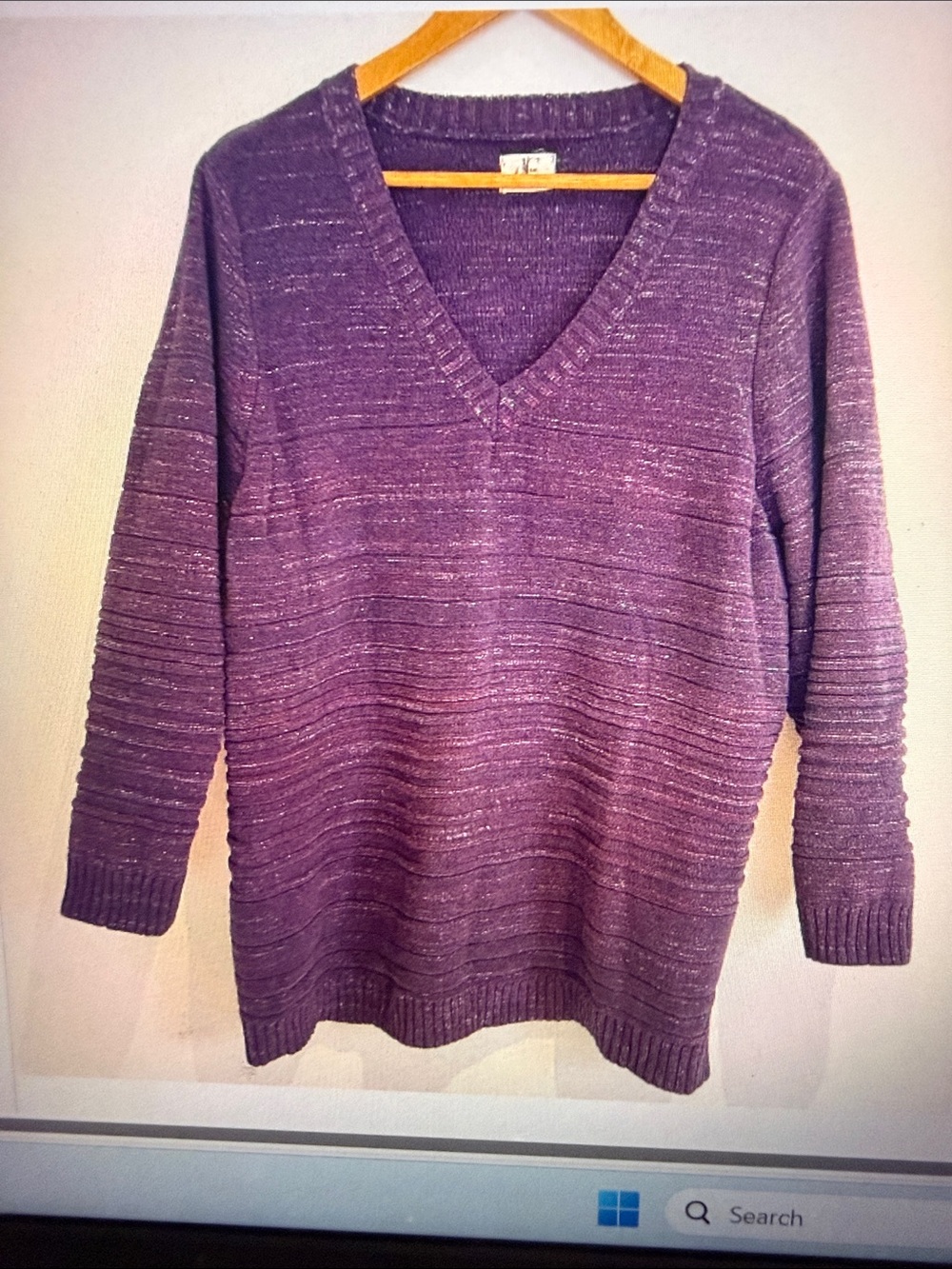 d/C Jeans Women Purple V Neck Knit Pullover Long Sleeve Sweater Size 4X